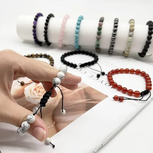Vista 7 de Svovin Juego de 12 pulseras de piedras preciosas curativas de cuentas de 0.315in para hombres y mujeres, unisex, ojo de tigre, amatista, energía