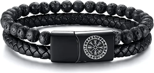 Vista 7 de VNOX Pulsera vikingo para hombre, de cuero genuino, trenzada, estilo vintage, martillo de Thor, pulseras de Wirstband, joyería vikinga para hombres