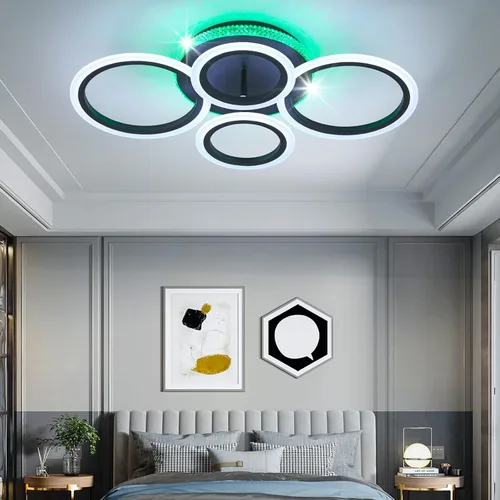 Vista 12 de STCH Ceiling Lighting Fixtures, Lampara de Techo RGB, Remote & App Control D1-Dimmable light ring+RGB light-black
