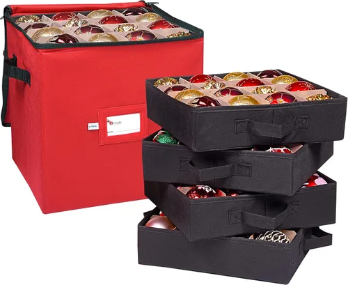 Vista 8 de Caja de almacenamiento para adornos navideños Primode, 4 bandejas individuales, contenedor de almacenamiento para adornos navideños, capacidad