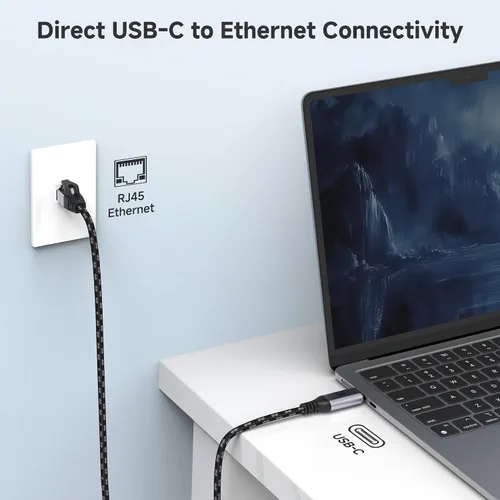 Vista 2 de Cable Matters Cable USB C a Ethernet trenzado Plug & Play - 3 pies, cable Ethernet Gigabit a USB C, compatible con Thunderbolt 4/5, ideal