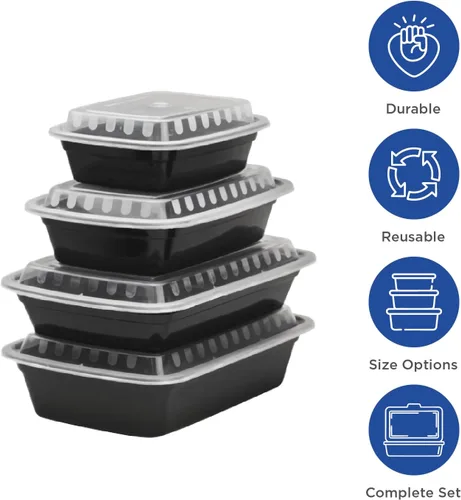 Vista 3 de Karat Contenedores de preparación de comidas [12 oz - 150 unidades] Contenedores reutilizables y desechables para llevar con tapas - Cajas Bento