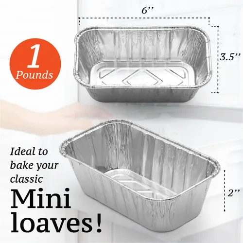Vista 2 de Paquete de 35 mini moldes para pan de papel de aluminio de 1 libra, moldes de pan de aluminio para hornear, perfectos para hornear panes, pasteles