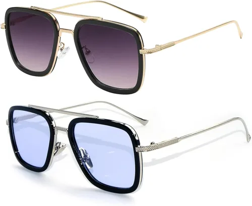 Vista 8 de Sehnsucht Tony Stark - Gafas de sol Iron Man con protección UV, cuadradas, de metal, Spider Man Downey Pilot