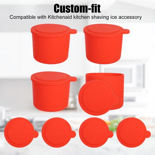 Vista 3 de 4 piezas de hielo para Kitchenaid con tapas, accesorios reutilizables de silicona para máquina de hacer hielo compatibles con la afeitadora de hielo