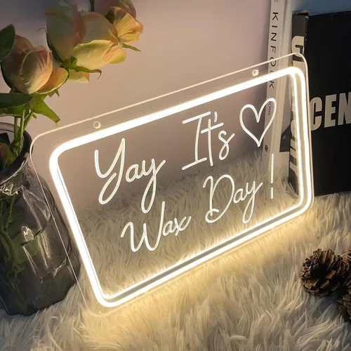Vista 4 de Letrero de neón con texto en inglés "Yay It's Wax Day", decoración de arte 3D, diseño de talla artística en 3D, para interiores, dormitorio, luz
