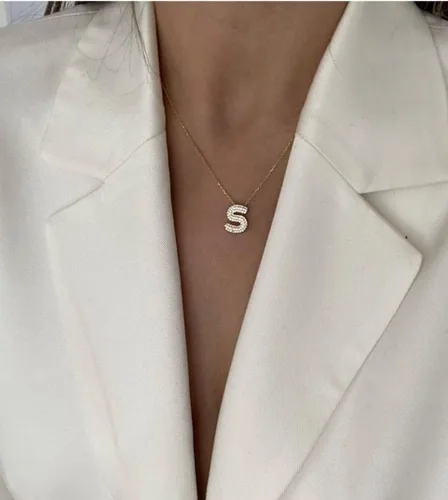 Vista 6 de Elizz Jewels Collar con inicial de letra CZ de burbuja, dije con nombre con dije del alfabeto, collar de globo de circonita cúbica brillante