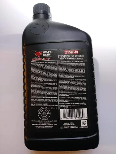 Vista 2 de Wolf's Head Aceite de motor de 6 cuartos de galón mezcla sintética 15W-40 HD gasolina diesel motor aceite