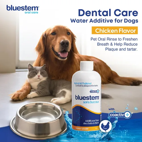 Vista 2 de bluestem Refresca el aliento de perro y gato, aditivo de agua dental seguro y eficaz, 17 onzas, pollo