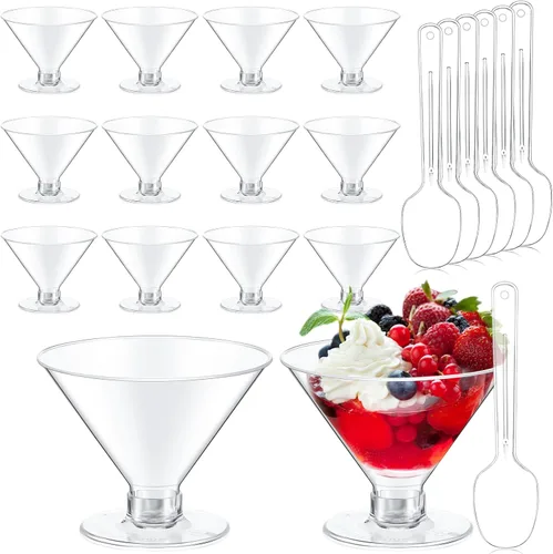 Vista 11 de Yinkin 12 Tazas y 12 Cucharas Vasos de Martini de Plástico Desechables Vasos de Cóctel Mini Tazas de Plástico para Martini Postre PVC Shot