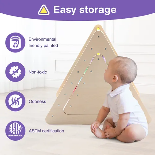 Vista 6 de Wonline Escalador triangular 3 en 1 con rampa de madera para niños pequeños, triángulo de escalada para deslizarse y escalar, juego de 3 piezas