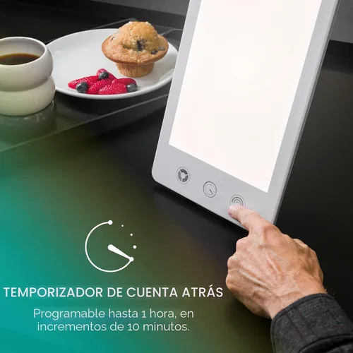 Vista 4 de Verilux HappyLight Luxe - Lámpara de terapia de luz con 10,000 Lux, sin UV, luz blanca brillante LED con brillo ajustable, color, temporizador