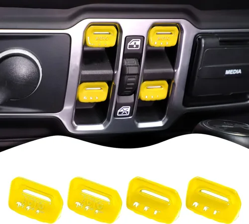 Vista 16 de JeCar 4 piezas para Jeep Wrangler Cubierta de botón del interruptor de ventana de la moldura interior negra para Jeep Wrangler JL JLU Gladiator JT