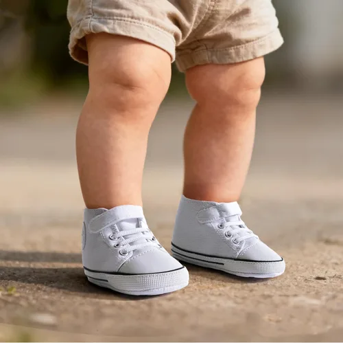 Vista 6 de BACSAC Zapatos altos de lona para bebés y niñas recién nacidos, zapatos deportivos para primeros pasos con gancho y bucle, transpirables, ligeros