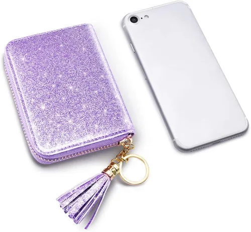Vista 7 de Billetera pequeña para tarjetas de crédito RFID con purpurina linda para mujer