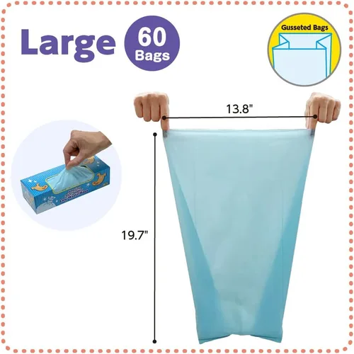 Vista 2 de BOS Amazing Odor Sealing Dog Poop Bags - Duraderas, sin perfume [Tamaño: L, Color: azul claro] (60 unidades, paquete de 1) (60 bolsas)