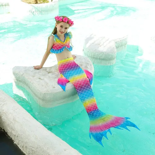 Vista 4 de Traje de baño de cola de sirena para niñas, 3 piezas