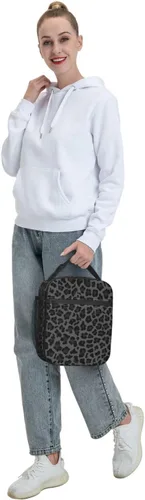 Vista 7 de Lonchera con aislamiento de leopardo negro para mujeres y hombres, reutilizable, portátil, a prueba de fugas, bolsa térmica para oficina, trabajo