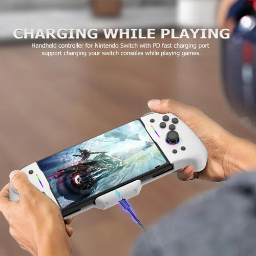 Vista 3 de arVin SwitchSwitch OLED Controller for Handheld Mode, One-Piece Wired Joypad Replacement Controller for Nintendo Switch with 8-Colors Adjustable LED