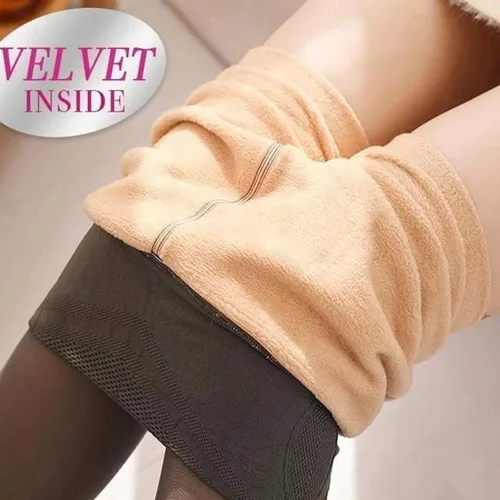 Vista 6 de Mallas con forro polar para mujer, mallas térmicas, falsas, translúcidas, color nude, de cintura alta, para invierno, cálidas, transparentes