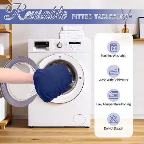 Vista 6 de Paquete de 12 manteles de elastano, fundas elásticas de color azul marino para mesas de 6 pies, protector de mantel rectangular elástico