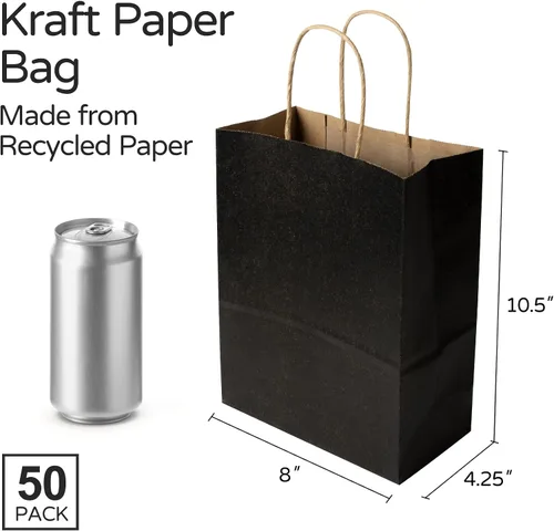 Vista 2 de PakTalk Paquete de 50 bolsas de regalo, bolsas de papel negras con asas Negro