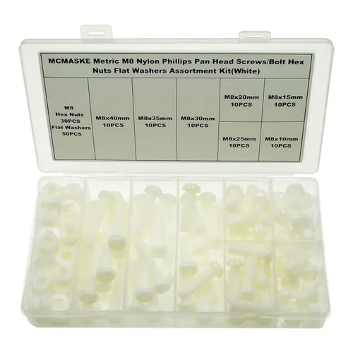 Vista 10 de Juego surtido de 540 tornillos métricos M2 M2.5 M3 M4 M5 de nylon Phillips de cabeza plana, tuercas hexagonales, arandelas planas (negro)