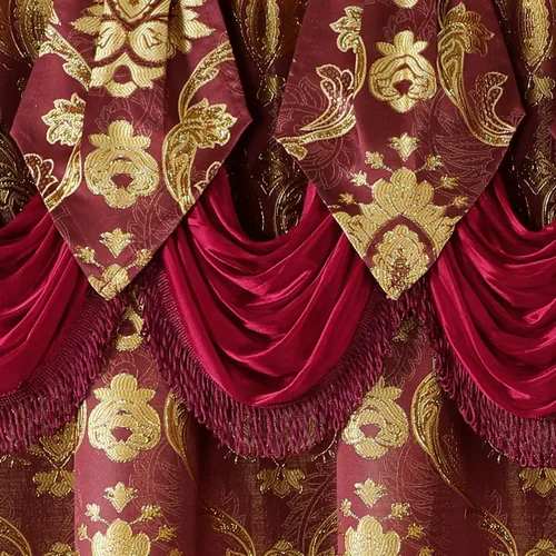 Vista 2 de HOMEIDEAS Cortinas de jacquard con diseño paisley burdeos, cortinas de ventana victorianas de lujo, juego de 2 paneles con cenefa adjunta y forro
