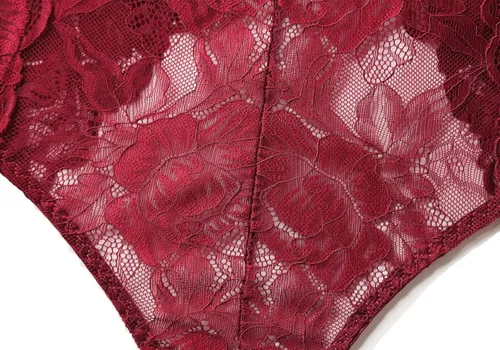 Vista 4 de Garmol Lencería de peluche para mujer con encaje profundo en V de una pieza