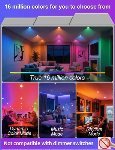Vista 4 de Paquete de 12 bombillas LED empotradas BR30, 16 millones de colores RGB, control Bluetooth APP BRmesh APP 2700K-6000K blanco sintonizable, base E26