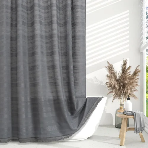 Vista 12 de Cortina de Ducha Pequeña para Cabina Estilo Boho Granja con Borla, Conjunto de Cortina de Ducha de Baño de Lino Bohemio Francés Rústico Elegante