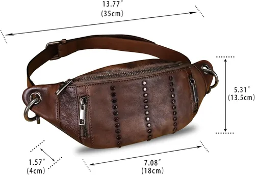 Vista 5 de IVTG Bolso bandolera de cuero genuino para mujer, riñonera casual, senderismo, bolsa cruzada en el pecho, mochila de hombro para motocicleta