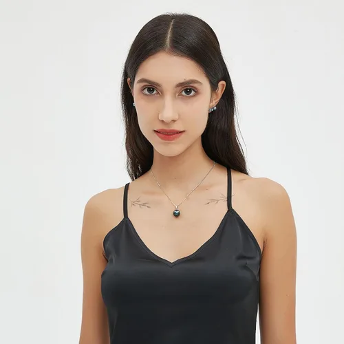 Vista 6 de YAMI BlackGolden Pearl Pendant Necklace for Women, Genuine Saltwater Cultured Tahitian Pearl, S925 Sterling Silver Single Pearl Necklace, Box Chain