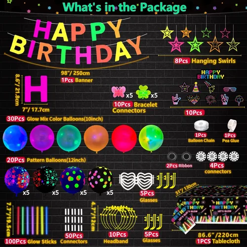 Vista 3 de Paquete de 259 suministros para fiestas con temática brillante, decoración de fiesta de cumpleaños, globos, palos, gafas y diadema