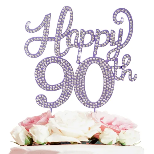 Vista 83 de LASKYER Decoración de feliz cumpleaños número 10, decoración de pastel de diamantes de imitación dorados de 10º cumpleaños – Letrero de metal