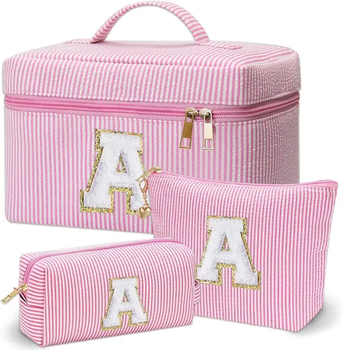 Vista 50 de Bolsa de maquillaje Adoryoung 3 piezas rosa+azul, Azul, A