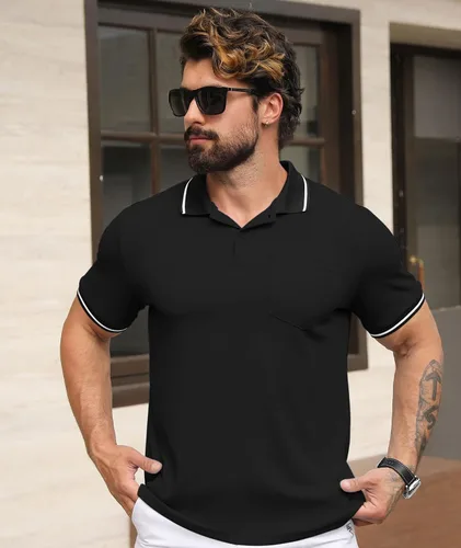 Vista 2 de GEEK LIGHTING Paquete de 5 camisas polo para hombre con bolsillo