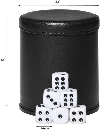 Vista 2 de Juego de dados de cuero sintético, coctelera de dados de fieltro para Yahtzee/Farkle/Bar Party Dados, incluye dados de punto de 0.630 in