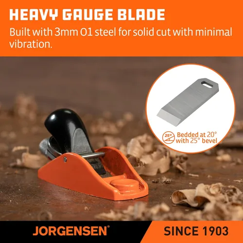 Vista 3 de JORGENSEN 3.5" Mini cepilladora de madera - Mini cepilladora de mano para carpintería, bloque plano, pequeña mano plana para recorte, cepillado