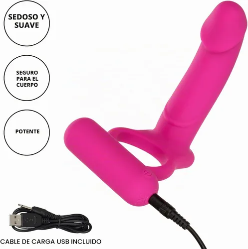 Vista 3 de CalExotics Doble buceador recargable de silicona - Anillo de sonda de placer recargable - Juguete sexual masajeador impermeable para parejas - Rosa