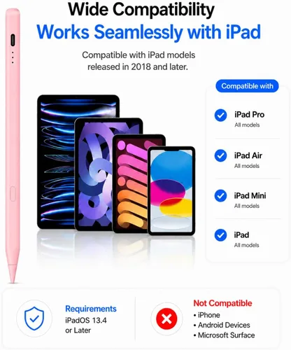 Vista 2 de Lápiz óptico para iPad 2018-2026 con estuche para lápices, carga rápida Rosa