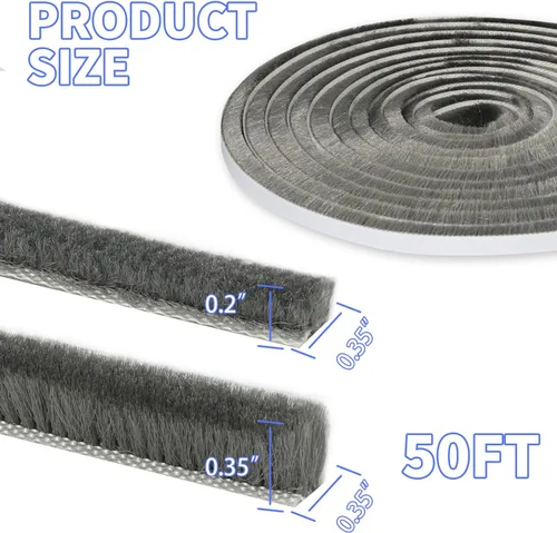 Vista 2 de Cepillo autoadhesivo de 50 pies, burlete para puerta, 0.35 pulgadas de ancho x 0.2 pulgadas de grosor, tira de sellado de cepillo de pelo limpio
