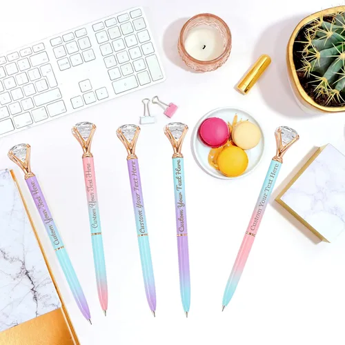 Vista 5 de Qingxily Hasta 300 bolígrafos de diamante, bolígrafos personalizados con nombre y texto grabado, bolígrafo de metal de cristal personalizado a