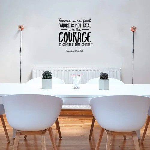 Vista 2 de Winston Churchill - Adhesivo decorativo para pared, diseño con frase motivacional para el hogar, entrenamiento, dormitorio, oficina, trabajo (negro)