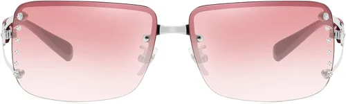 Vista 2 de Fozono Gafas de sol Y2K de moda para mujer, lentes rectangulares sin montura con gradiente Y2K, gafas de sol estéticas de moda