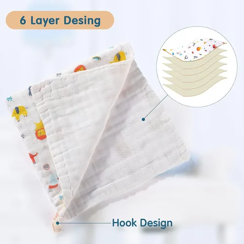 Vista 4 de Tatuo Paquete de 10 paños de muselina para bebé, 20 x 10 pulgadas, 6 capas, suaves y absorbentes, para recién nacidos, para baby shower, niños