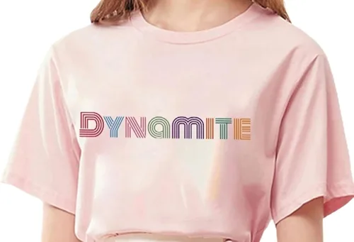 Vista 2 de Dynamite - Camisetas de manga estampada con letras Kpop Merchandise Rosado Blanco S M L XL XXL XXXL Blanco rosa