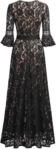 Vista 7 de MISSMAY - Vestido largo formal con mangas de campana hecho totalmente en encaje estilo vintage para mujer