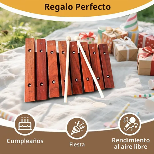 Vista 5 de Xilófono de madera de 8 notas con 2 mazos de madera, Glockenspiel de madera, regalo de cumpleaños, herramientas musicales, perfecto