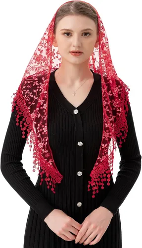 Vista 9 de Velo de Encaje Triangular Mantilla Catedral de PAMOR para Cubierta de Cabeza, Velo de Capilla para Misa, Novias, Damas de Honor beige y negro